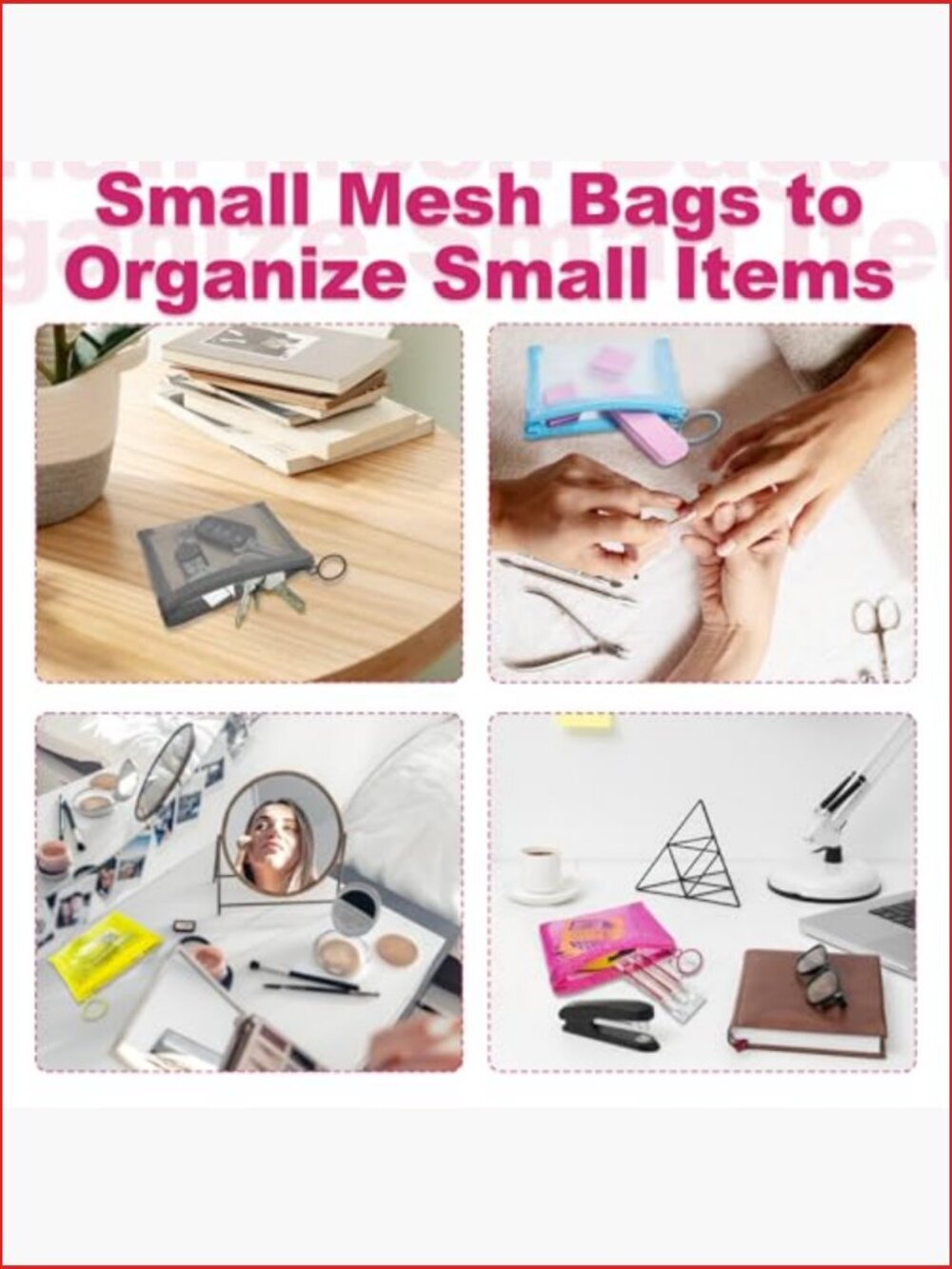 Mini Mesh Pouches 4 Pack, Small Zipper Bags For Makeup Travel Toiletries View 4